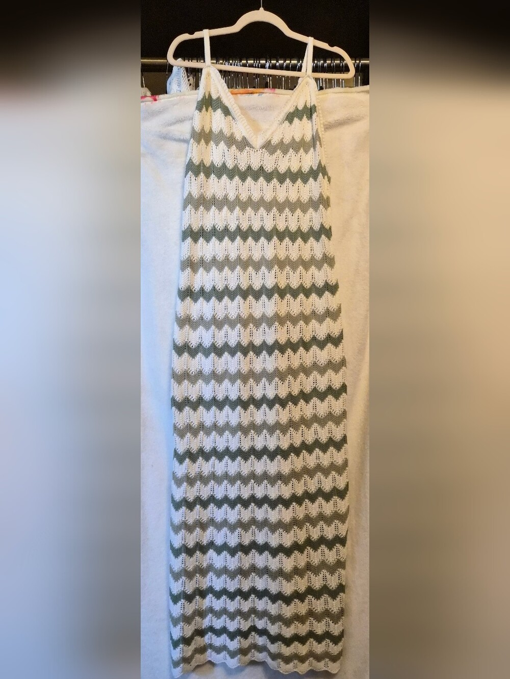 Madden Girl Crochet Maxi Dress White Sage Green Cottagecore Boho Size: XL